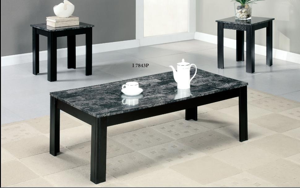 I 7843P - GREY MARBLE / BLACK 3PCS PROMOTIONAL TABLE SET BY MONARCH SPECIALTIES INC