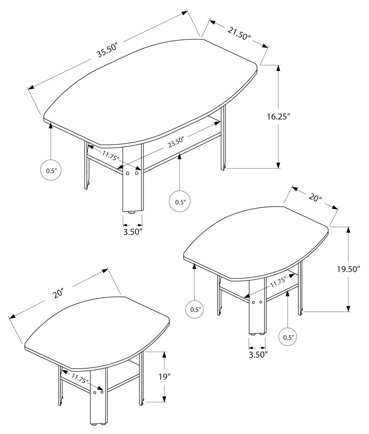 I 7925P - TABLE SET – 3PCS SET / GREY BY MONARCH SPECIALTIES INC