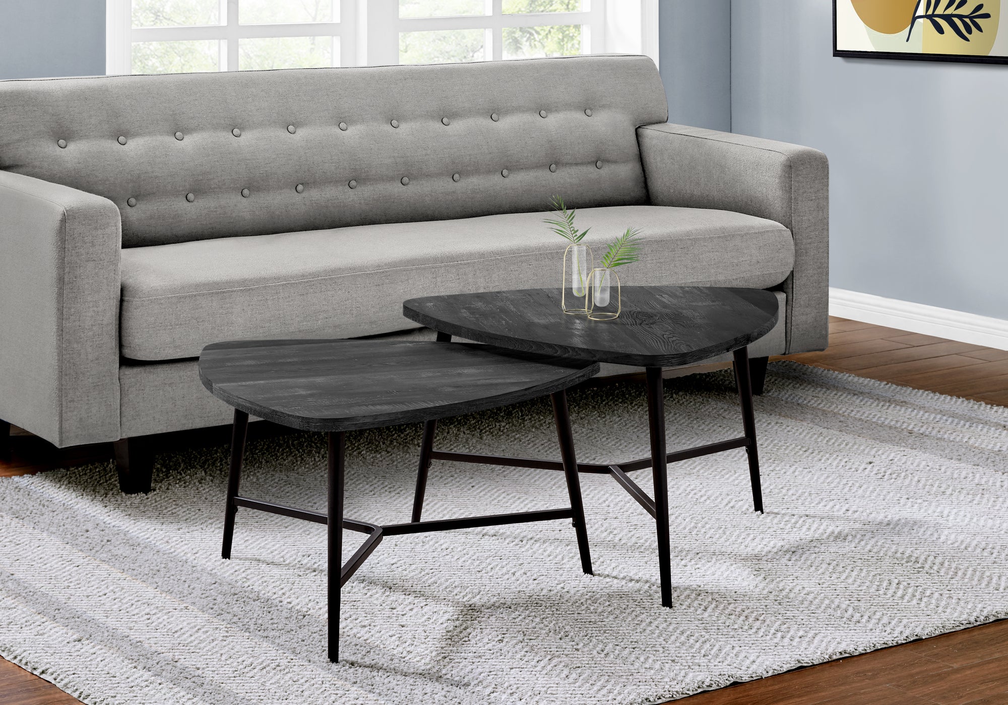 I 7940P - TABLE SET - 2PCS SET / BLACK RECLAIMED WOOD / BLACK METAL By Monarch Specialties Inc