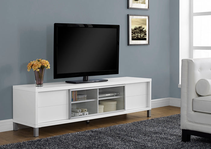 I 2537 - WHITE HOLLOW-CORE 70"L EURO TV CONSOLE BY MONARCH SPECIALTIES INC