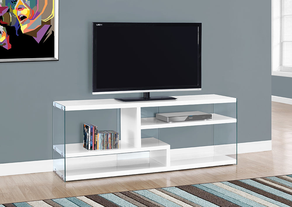 I 2690 - TV STAND – 60"L / GLOSSY WHITE WITH TEMPERED GLASS BY MONARCH SPECIALTIES INC