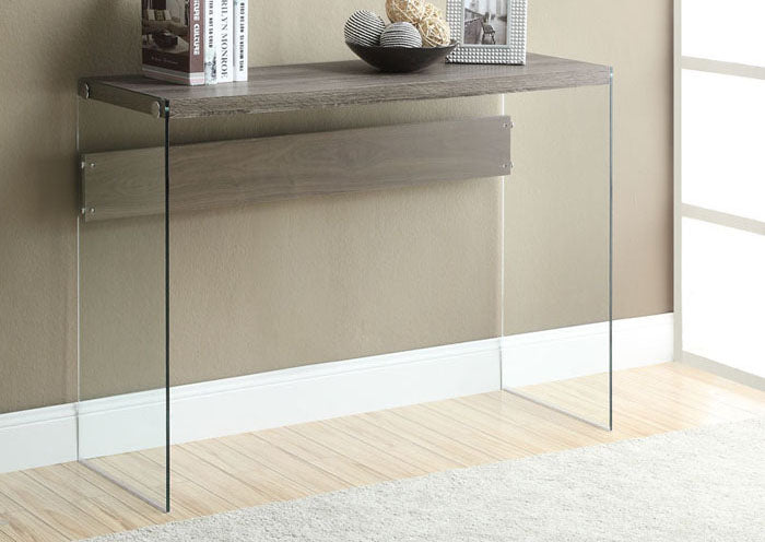 I 3055 - CONSOLE TABLE – DARK TAUPE WITH TEMPERED GLASS BY MONARCH SPECIALTIES INC