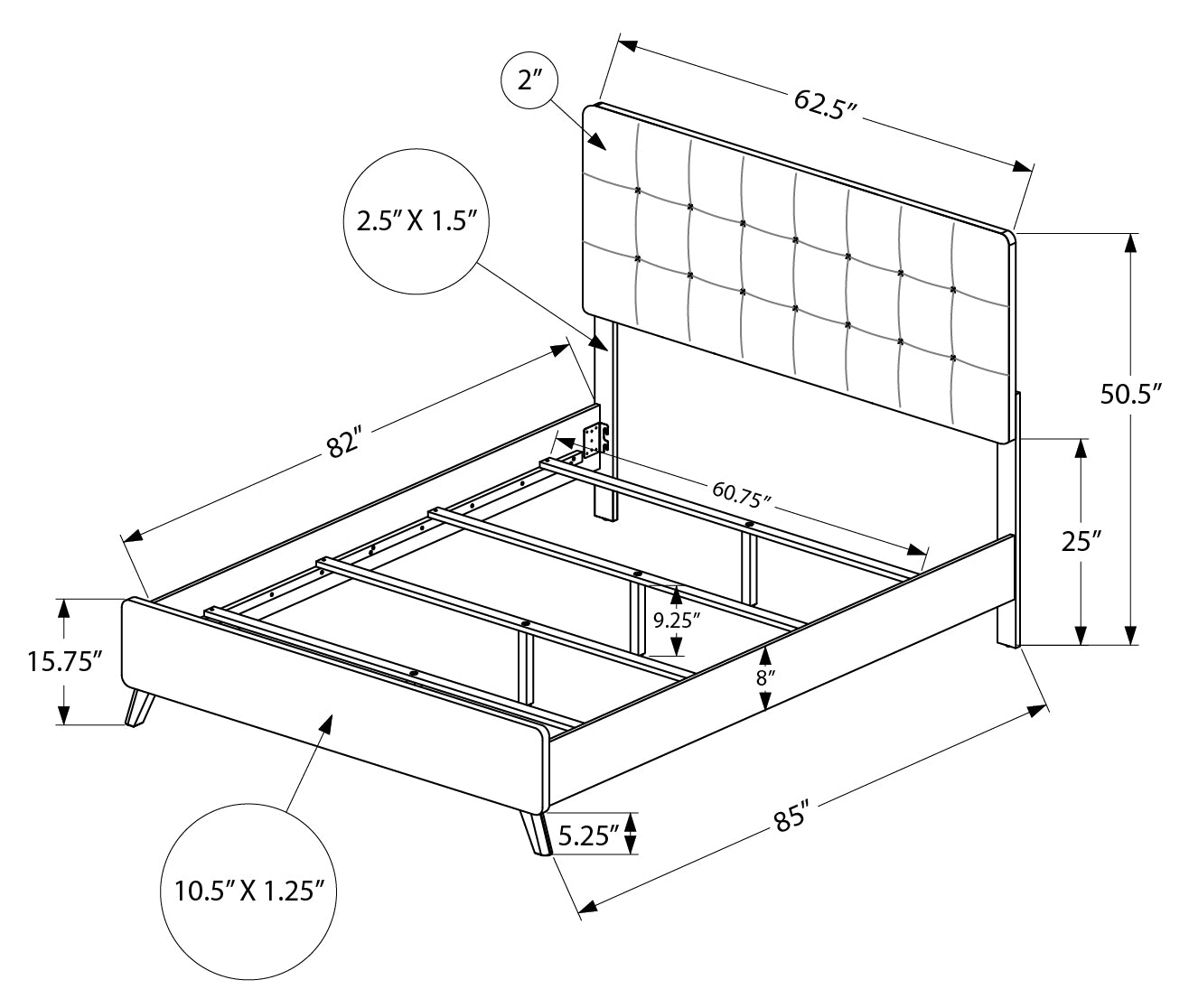 BEDROOM SET - 5PC - QUEEN SIZE BEDROOM SUITE / BEIGE FABRIC GREY OAK FINISH