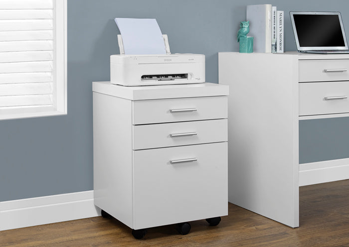 I 7048 - WHITE HOLLOW-CORE 3 DRAWER FILE CABINET ON CASTORS BY MONARCH SPECIALTIES INC