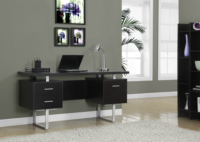 I 7080 - CAPPUCCINO HOLLOW-CORE / SILVER METAL 60″L OFFICE DESK BY MONARCH SPECIALTIES INC