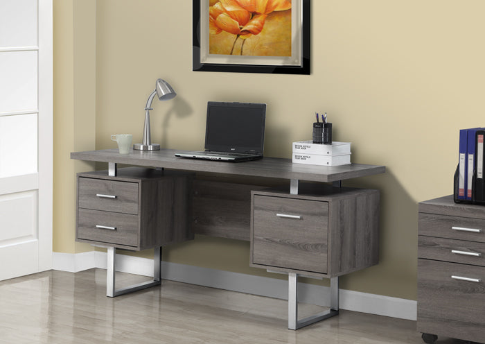 I 7082 - DARK TAUPE RECLAIMED-LOOK / SILVER METAL 60″L OFFICE DESK BY MONARCH SPECIALTIES INC