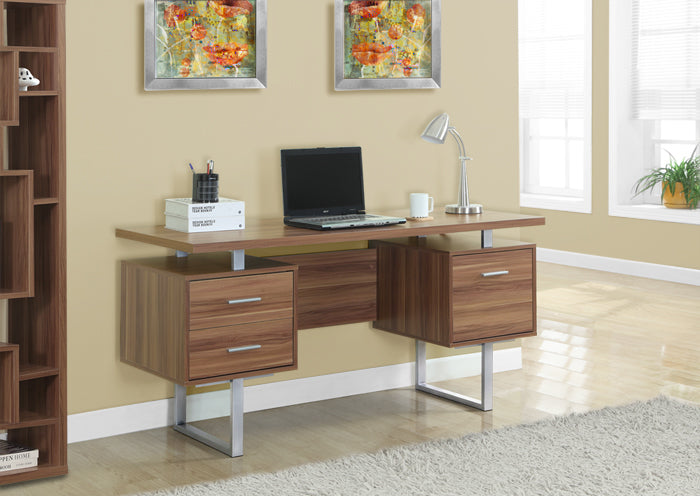 I 7083 - WALNUT HOLLOW-CORE / SILVER METAL 60″L OFFICE DESK BY MONARCH SPECIALTIES INC