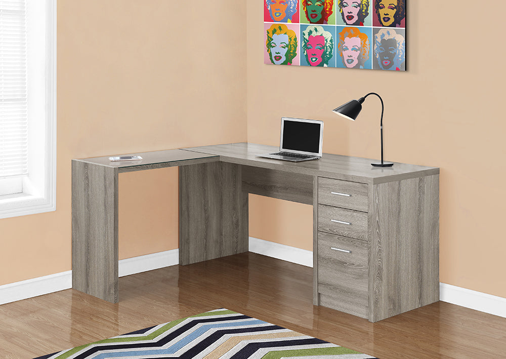 I 7138 - COMPUTER DESK – DARK TAUPE CORNER WITH TEMPERED GLASS BY MONARCH SPECIALTIES INC