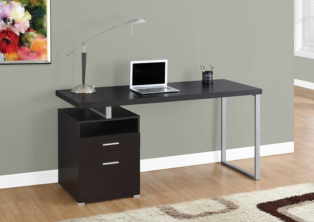 I 7143 - COMPUTER DESK – 60"L / CAPPUCCINO / SILVER METAL BY MONARCH SPECIALTIES INC