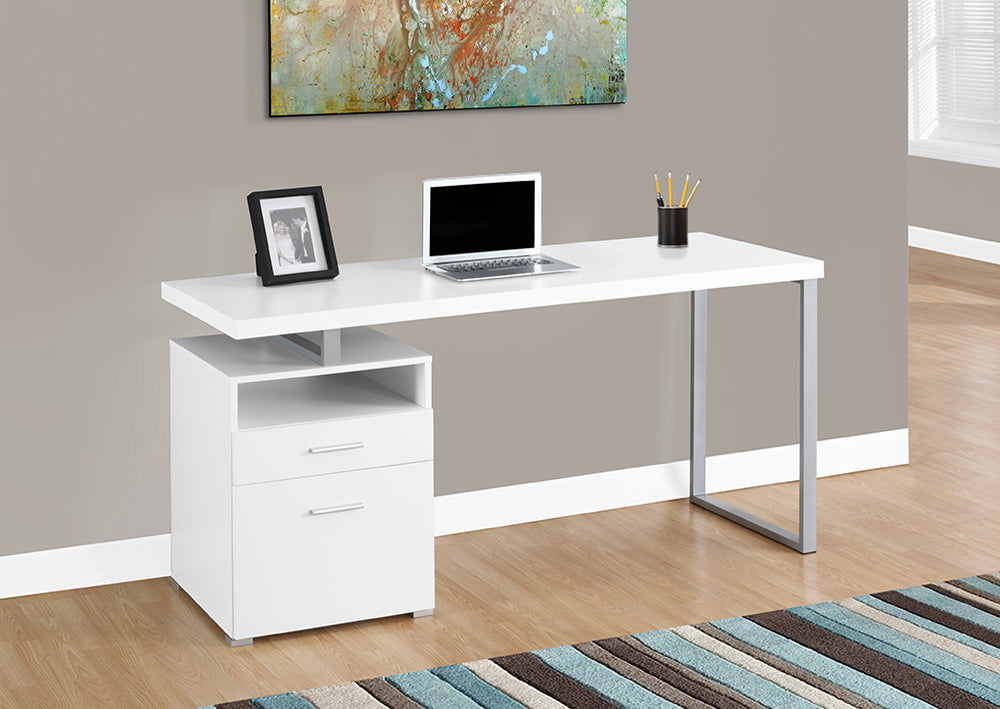 I 7144 - COMPUTER DESK – 60"L / WHITE / SILVER METAL BY MONARCH SPECIALTIES INC