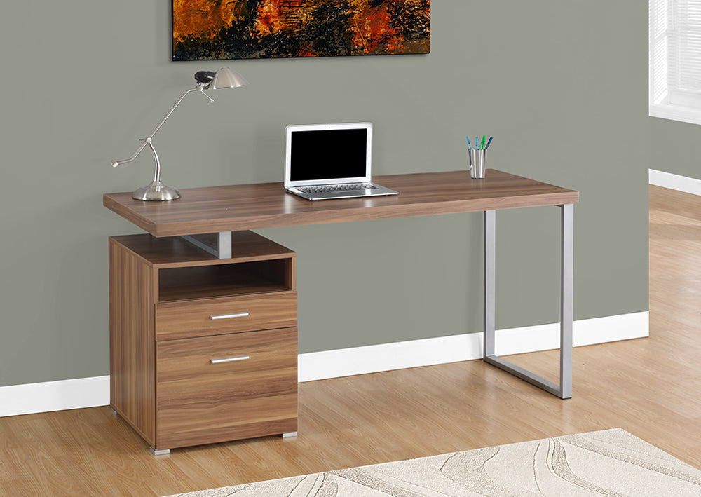I 7146 - COMPUTER DESK – 60"L / WALNUT / SILVER METAL BY MONARCH SPECIALTIES INC