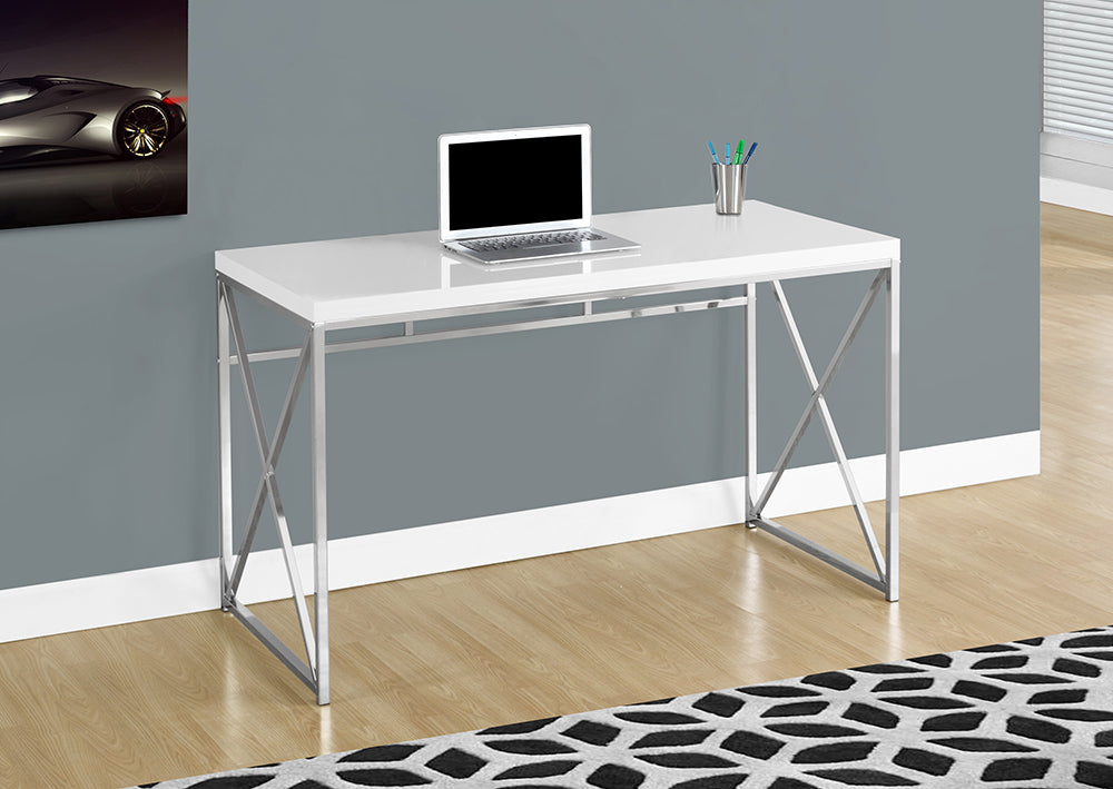 I 7205 - COMPUTER DESK – 48"L / GLOSSY WHITE / CHROME METAL BY MONARCH SPECIALTIES INC