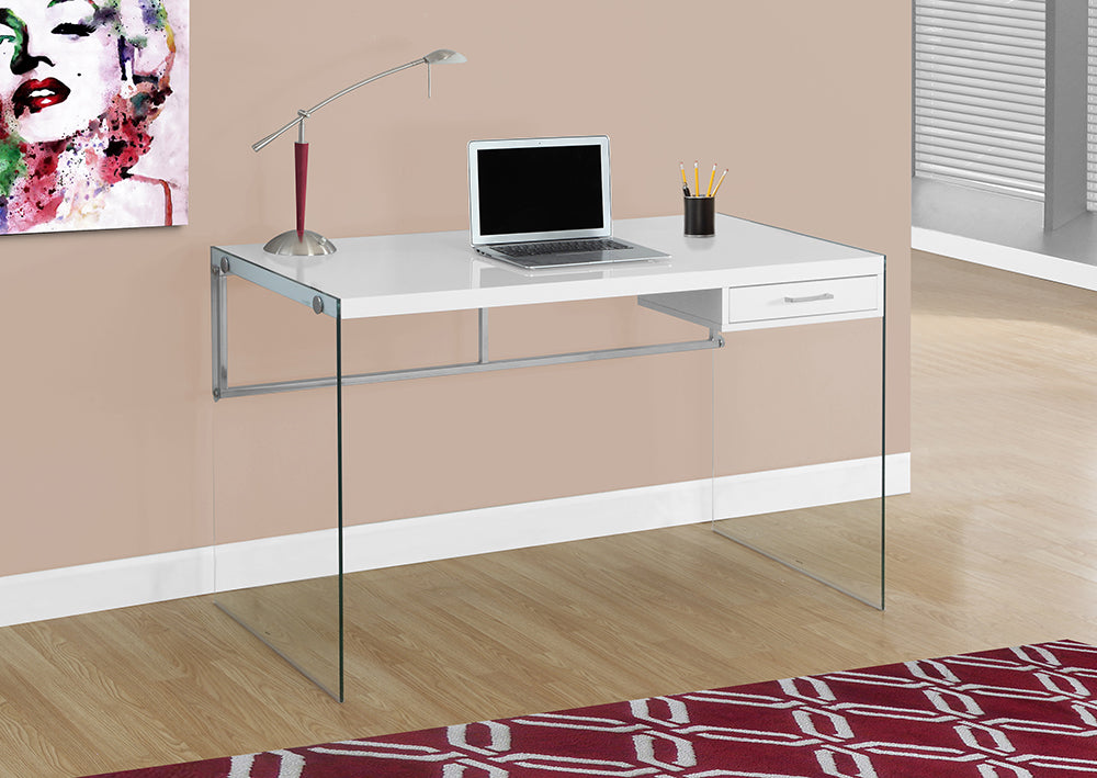 I 7209 - COMPUTER DESK – 48"L / GLOSSY WHITE / TEMPERED GLASS BY MONARCH SPECIALTIES INC