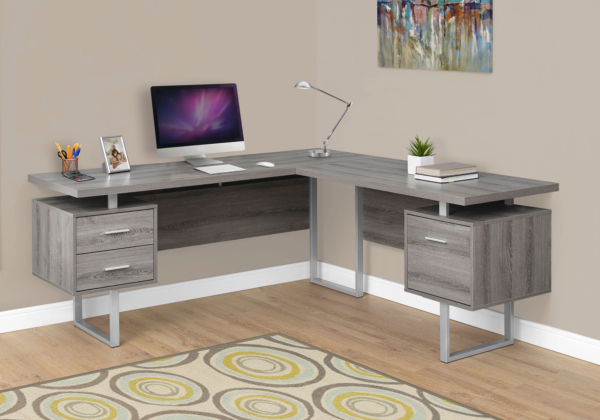 I 7304 - COMPUTER DESK - 70"L / DARK TAUPE LEFT OR RIGHT FACING BY MONARCH SPECIALTIES INC