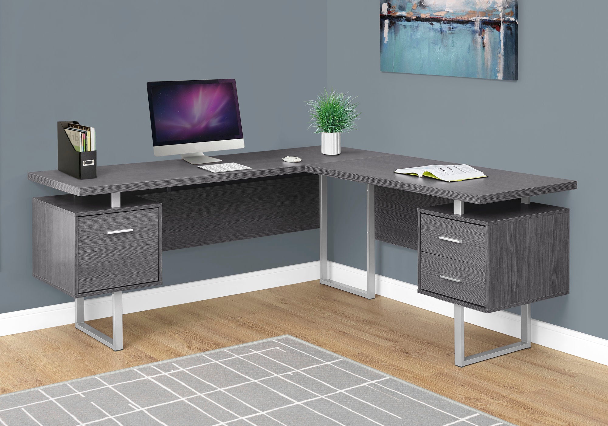 I 7306 - COMPUTER DESK - 70"L / GREY LEFT OR RIGHT FACING BY MONARCH SPECIALTIES INC