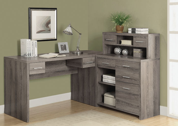 I 7318 - DARK TAUPE RECLAIMED-LOOK L SHAPED HOME OFFICE DESK BY MONARCH SPECIALTIES INC