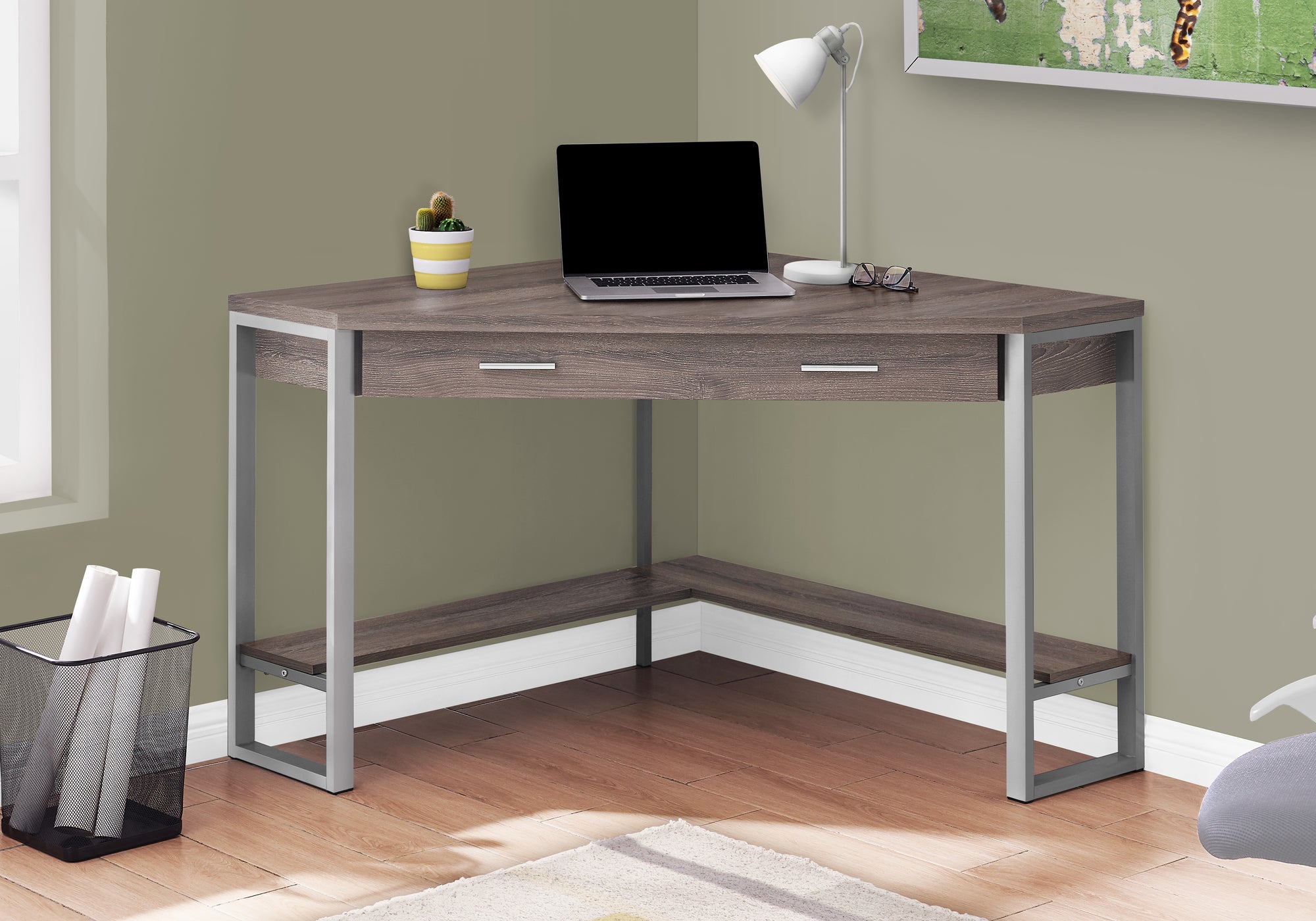 I 7501 - COMPUTER DESK - 42"L / DARK TAUPE CORNER / SILVER METAL BY MONARCH SPECIALTIES INC