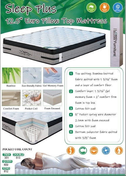 Sleep Plus - 12.5" Euro Pillow Top Mattress in a Box in Double