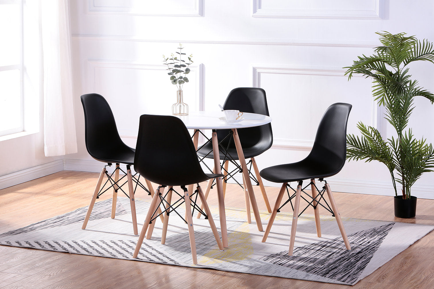 T-1405/C-1420 - 5Pc Table Set with Black Chairs By International Furniture