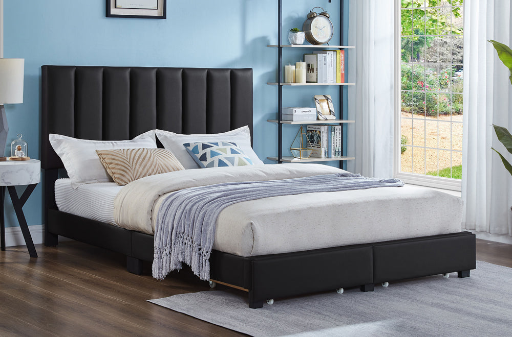 T2120B - King Platform Storage Bed Frame in Black Leatherette