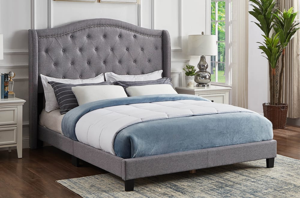 T2173G - 78″ King Upholstered Bed Frame in Grey