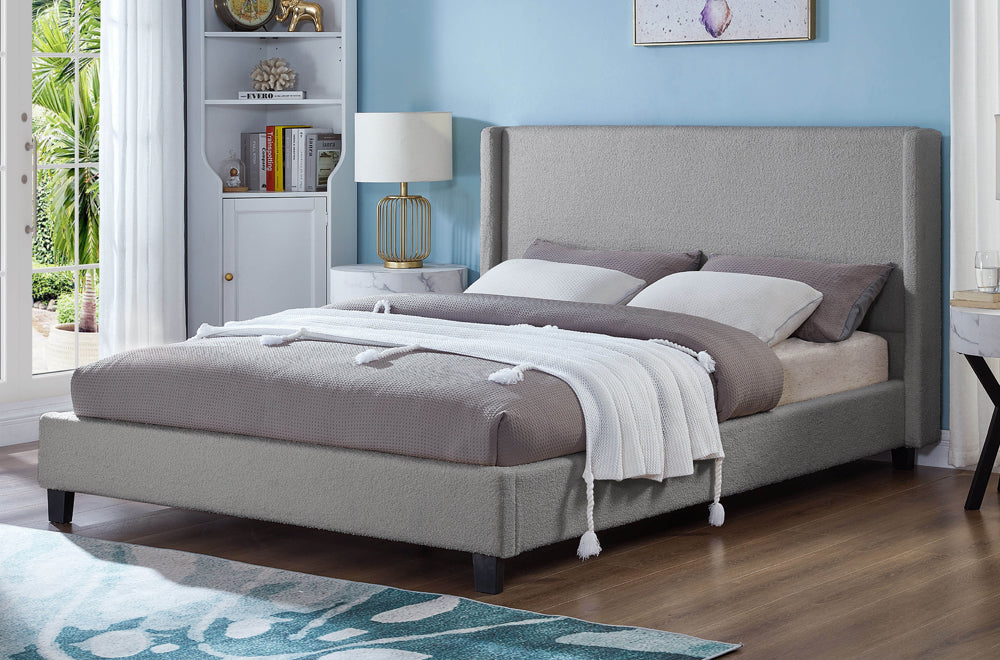 T2192G - King Platform Bed Frame in Boucle Frabric Grey