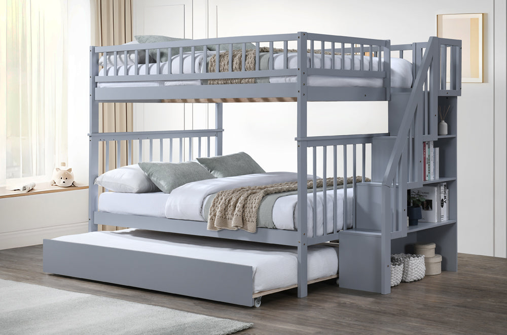 T2595G - Double / Double Staircase Bunk Bed in Grey