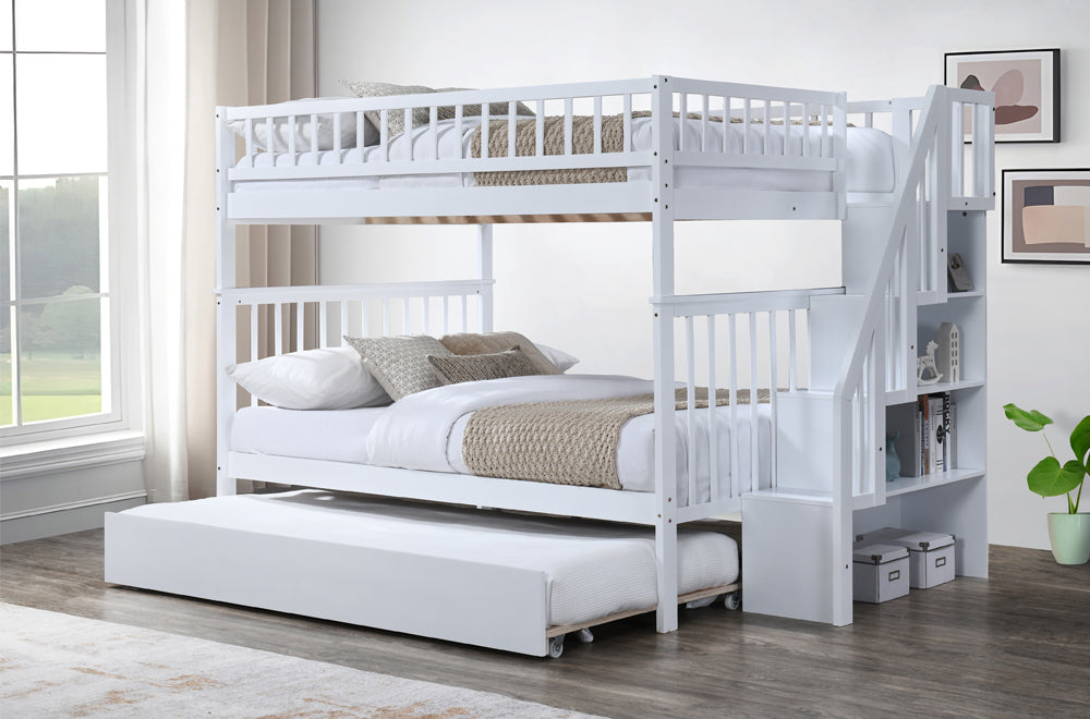 T2595W - Double / Double Staircase Bunk Bed in White
