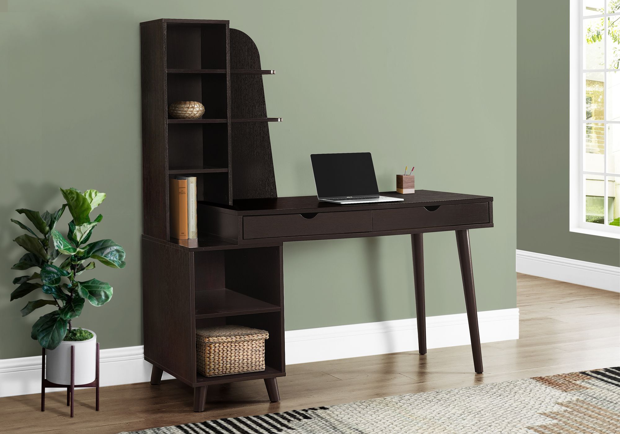 I 7096 - COMPUTER DESK - 55"L / ESPRESSO WITH BOOKCASE By Monarch Specialties Inc
