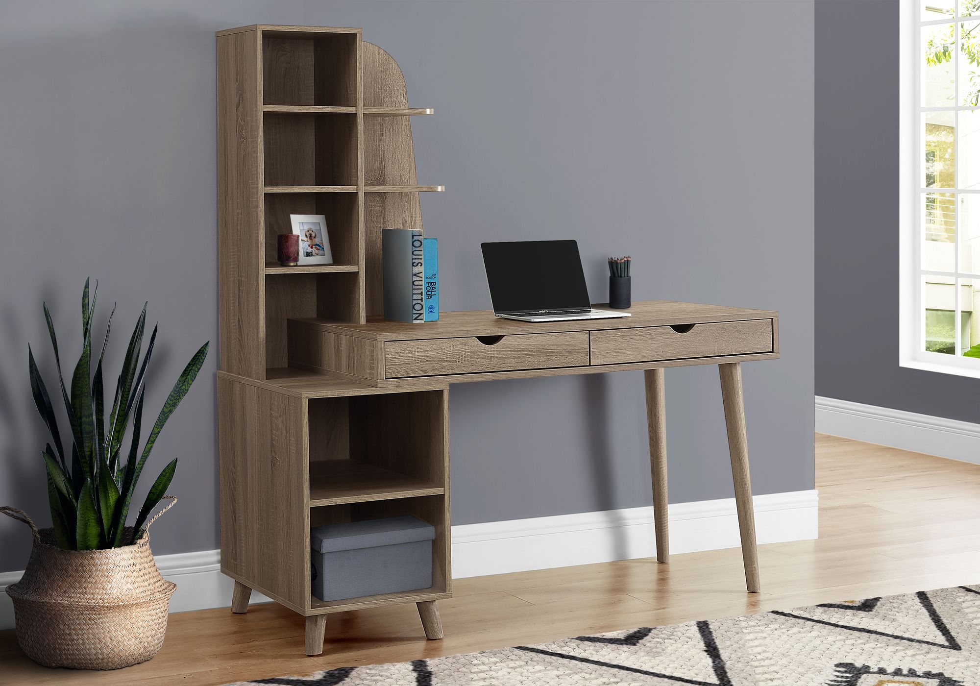 I 7097 - COMPUTER DESK - 55"L / DARK TAUPE WITH BOOKCASE by Monarch Specialties Inc