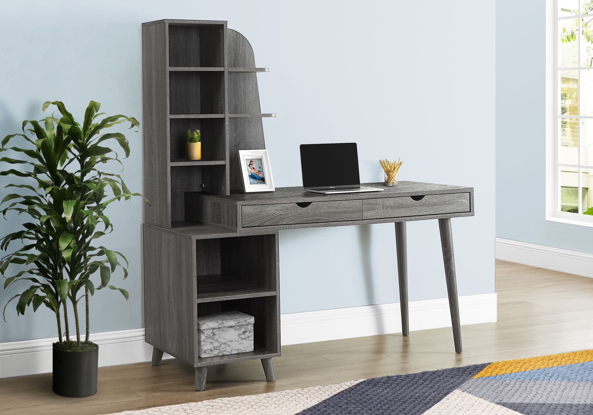 I 7098 - COMPUTER DESK - 55"L / GREY WITH BOOKCASE by Monarch Specialties Inc
