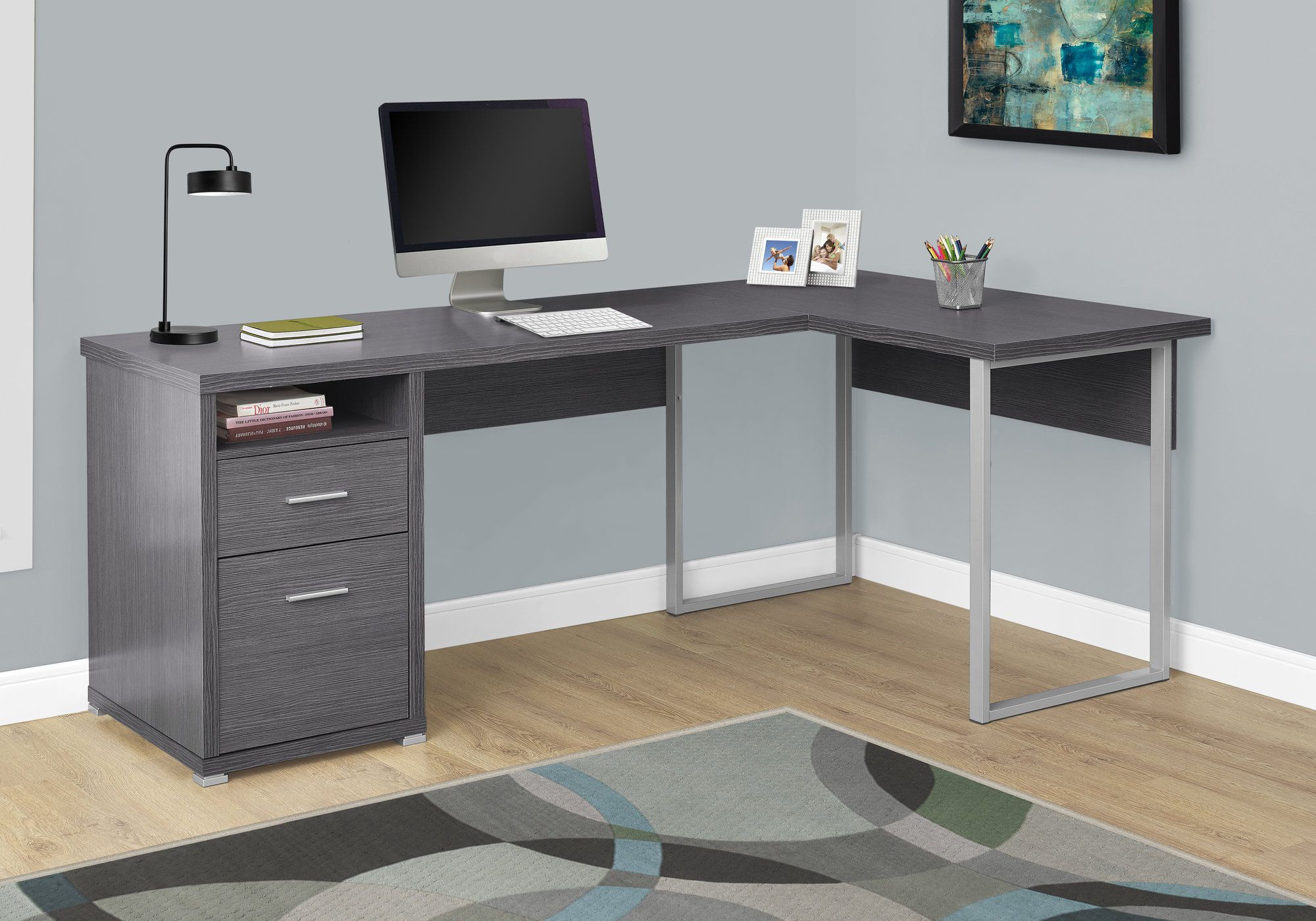 I 7257 - COMPUTER DESK - 80"L / GREY LEFT OR RIGHT FACING By Monarch Specialties Inc