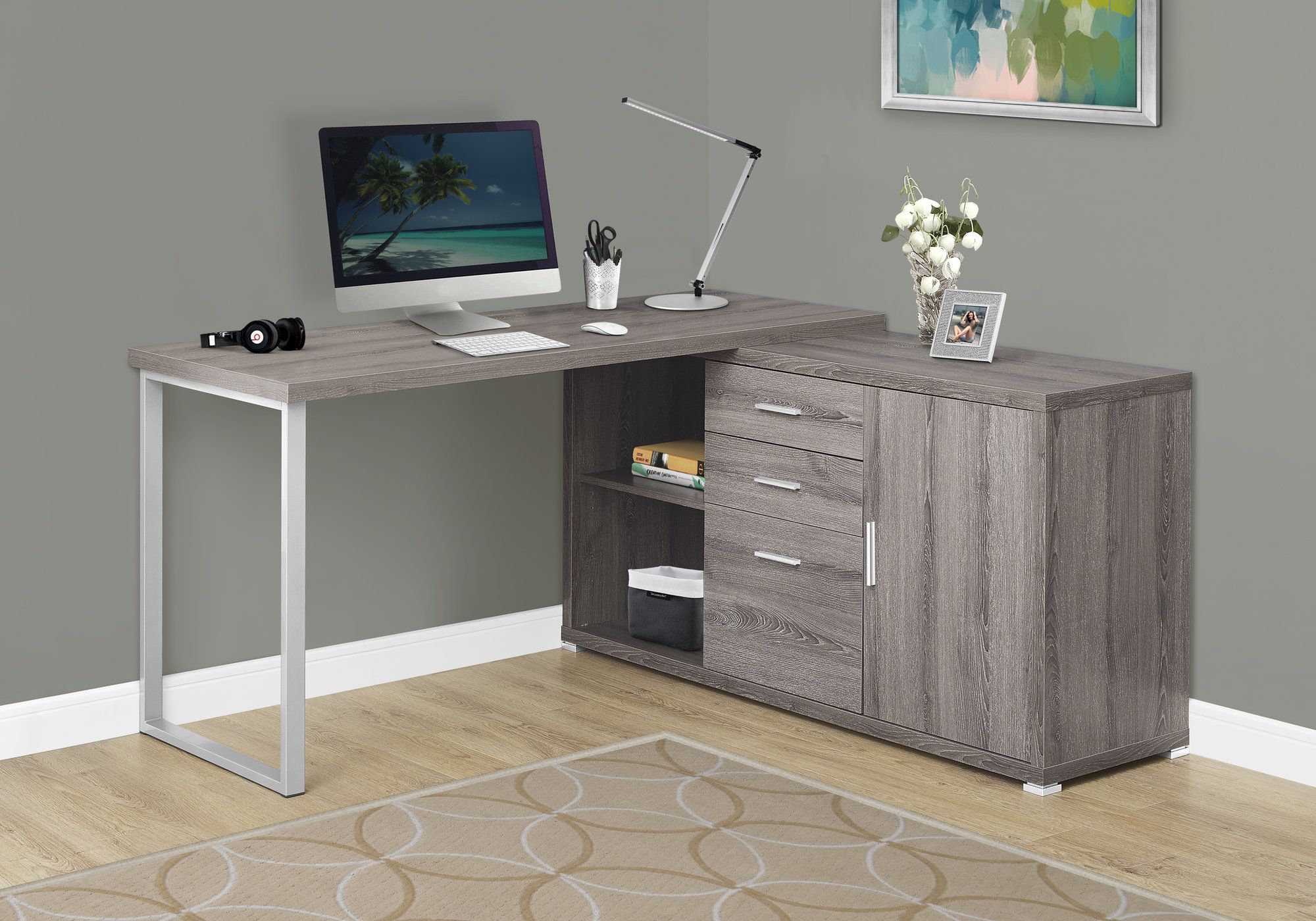 I 7285 - COMPUTER DESK - 60"L / DARK TAUPE LEFT OR RIGHT FACING By Monarch Specialties Inc