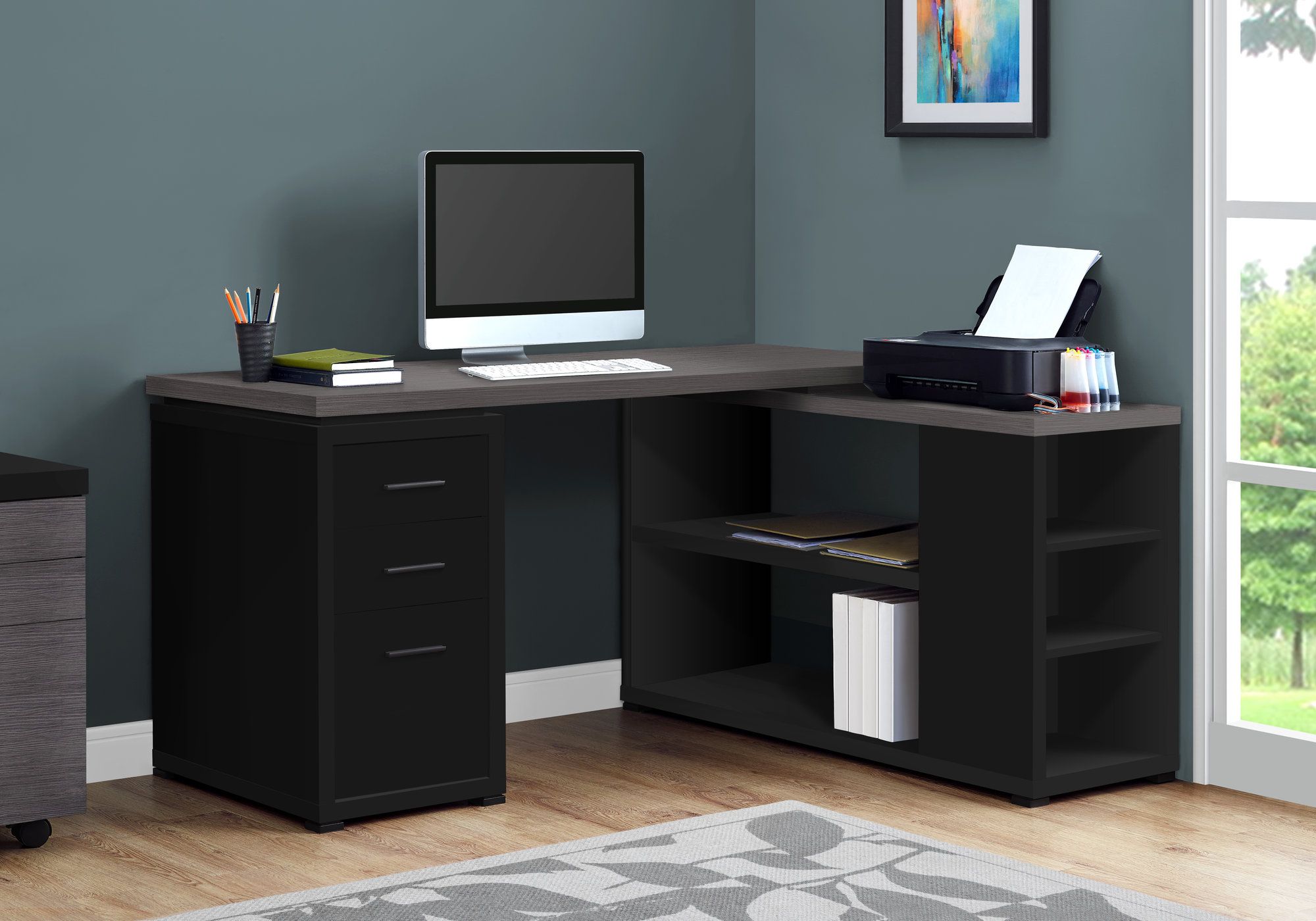 I 7419 - COMPUTER DESK - BLACK / GREY TOP LEFT/RIGHT FACING CORNER BY MONARCH SPECIALTIES INC