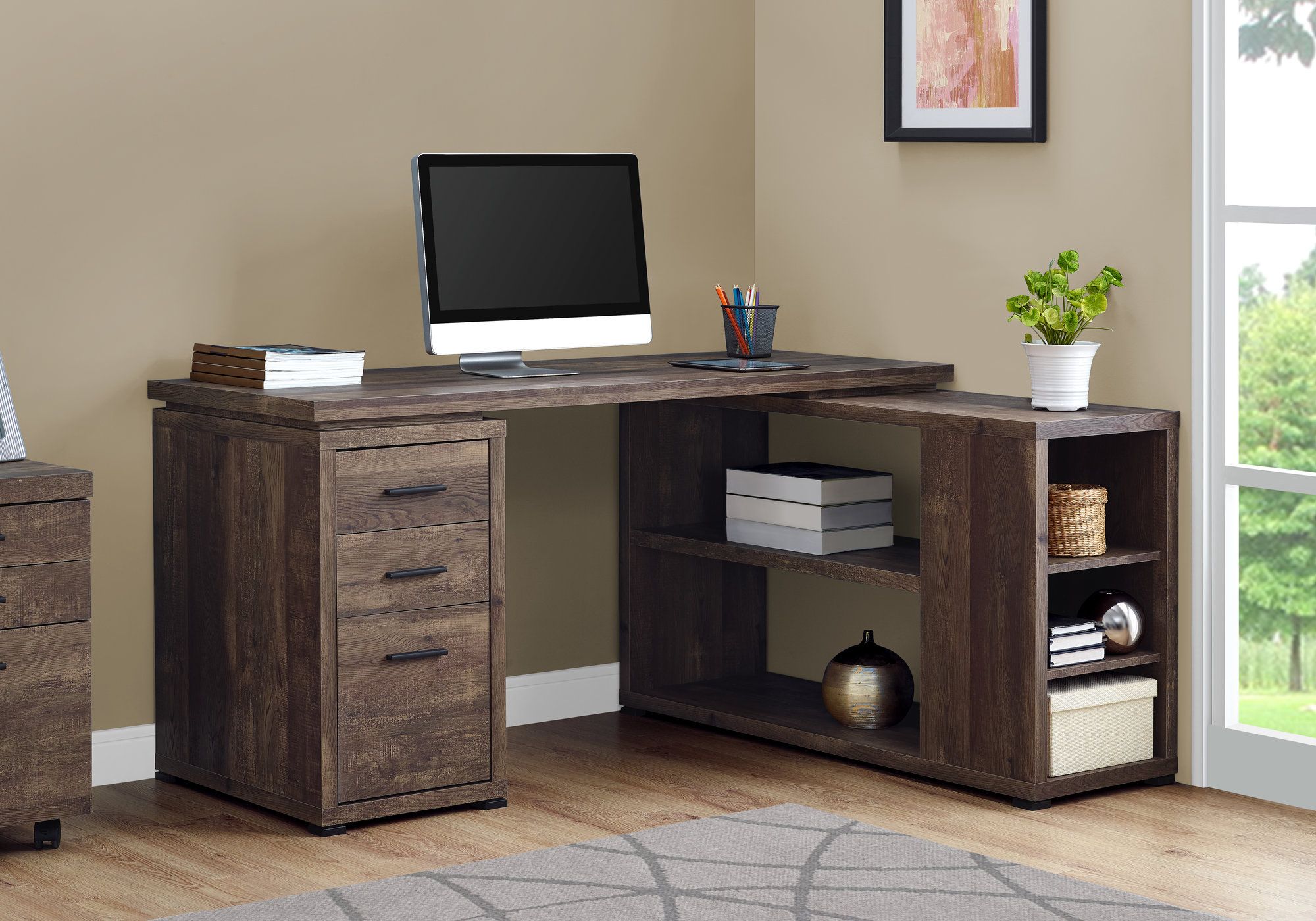 I 7420 - COMPUTER DESK - BROWN RECLAIMED WOOD L/R FACING CORNER By Monarch Specialties Inc