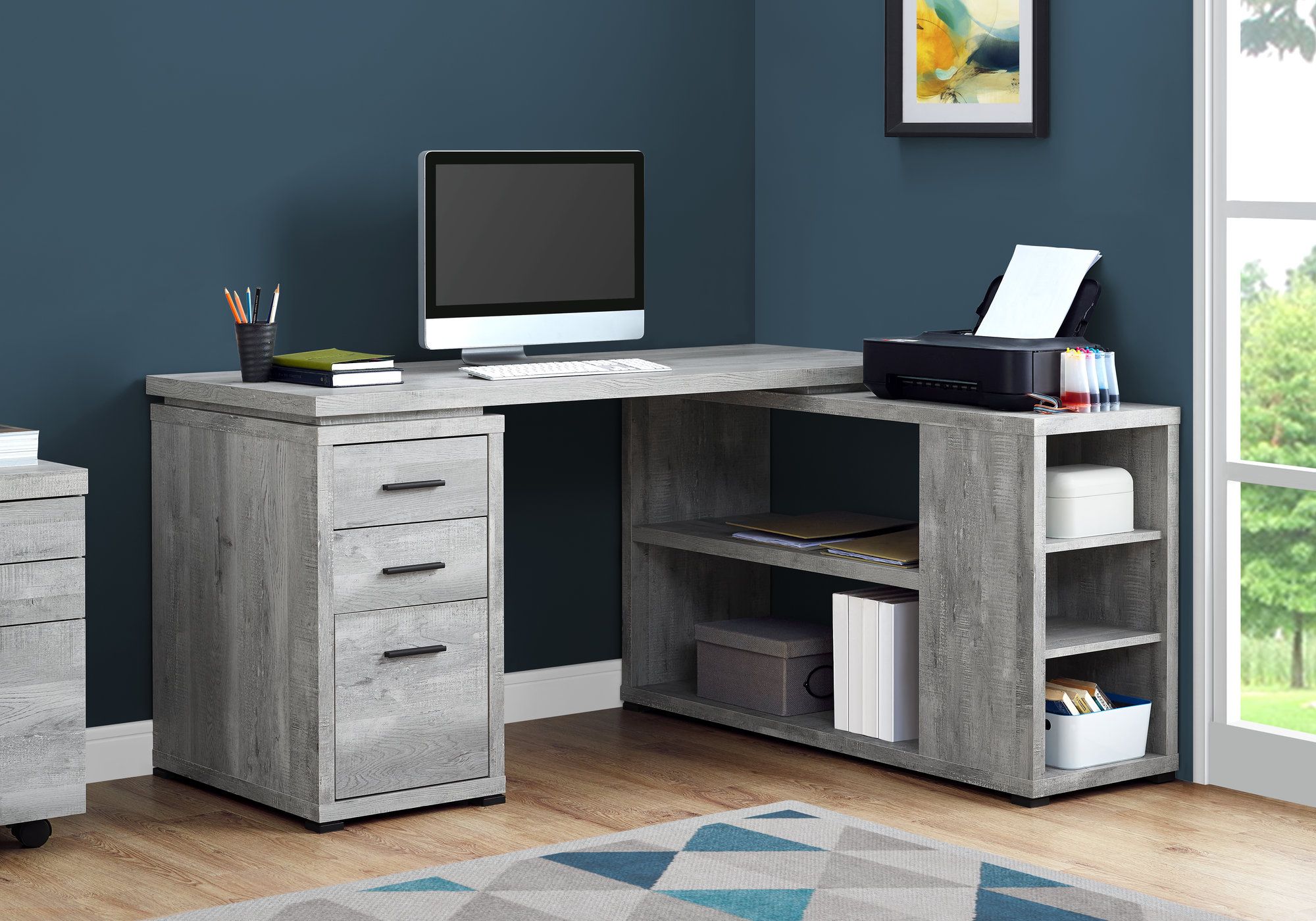 I 7421 - COMPUTER DESK - GREY RECLAIMED WOOD L/R FACING CORNER By Monarch Specialties Inc
