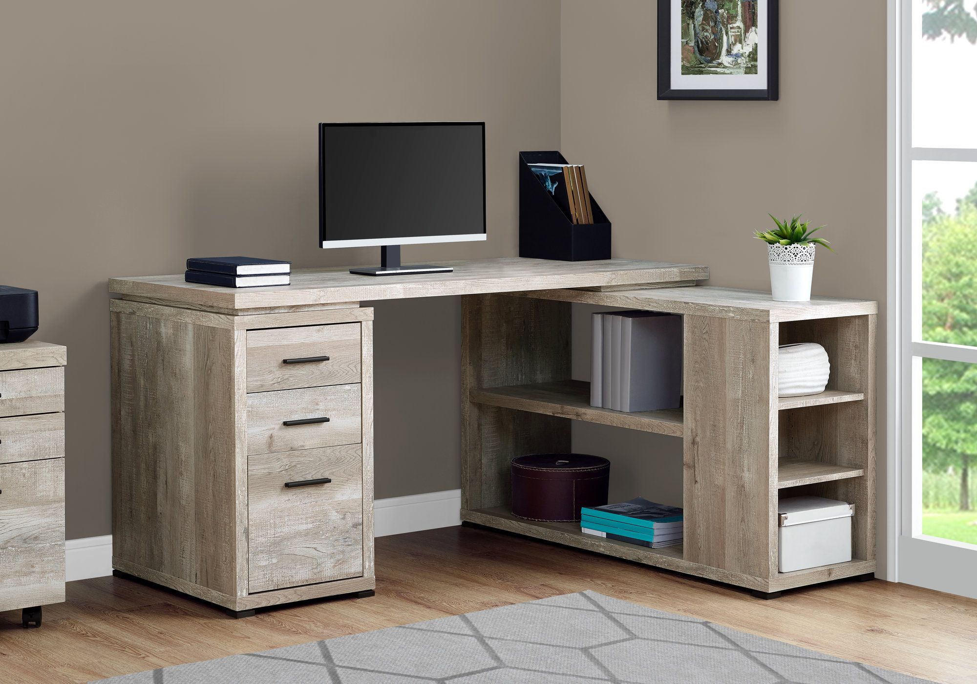 I 7422 - COMPUTER DESK - TAUPE RECLAIMED WOOD L/R FACING CORNER By Monarch Specialties Inc