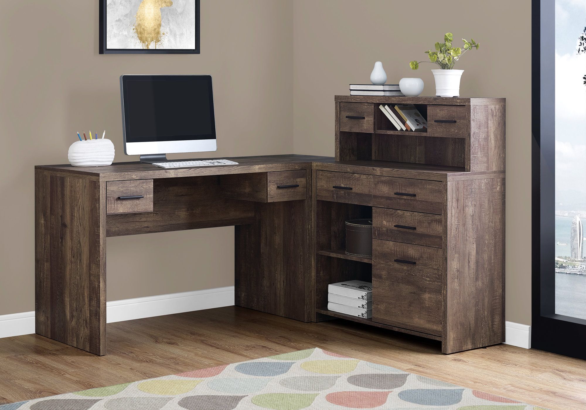 I 7427 - COMPUTER DESK - BROWN RECLAIMED WOOD L/R FACING CORNER By Monarch Specialties Inc