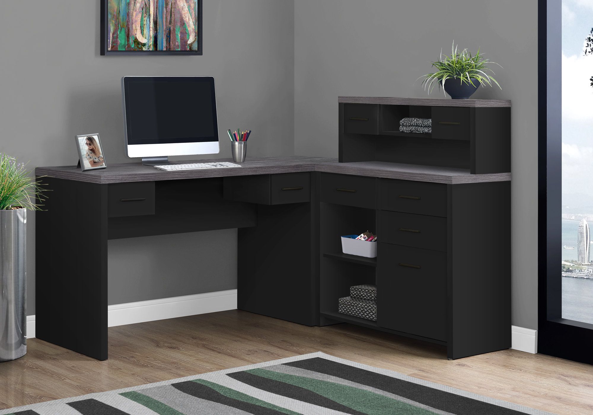 I 7430 - COMPUTER DESK - BLACK / GREY TOP LEFT/RIGHT FACING CORNER By Monarch Specialties Inc