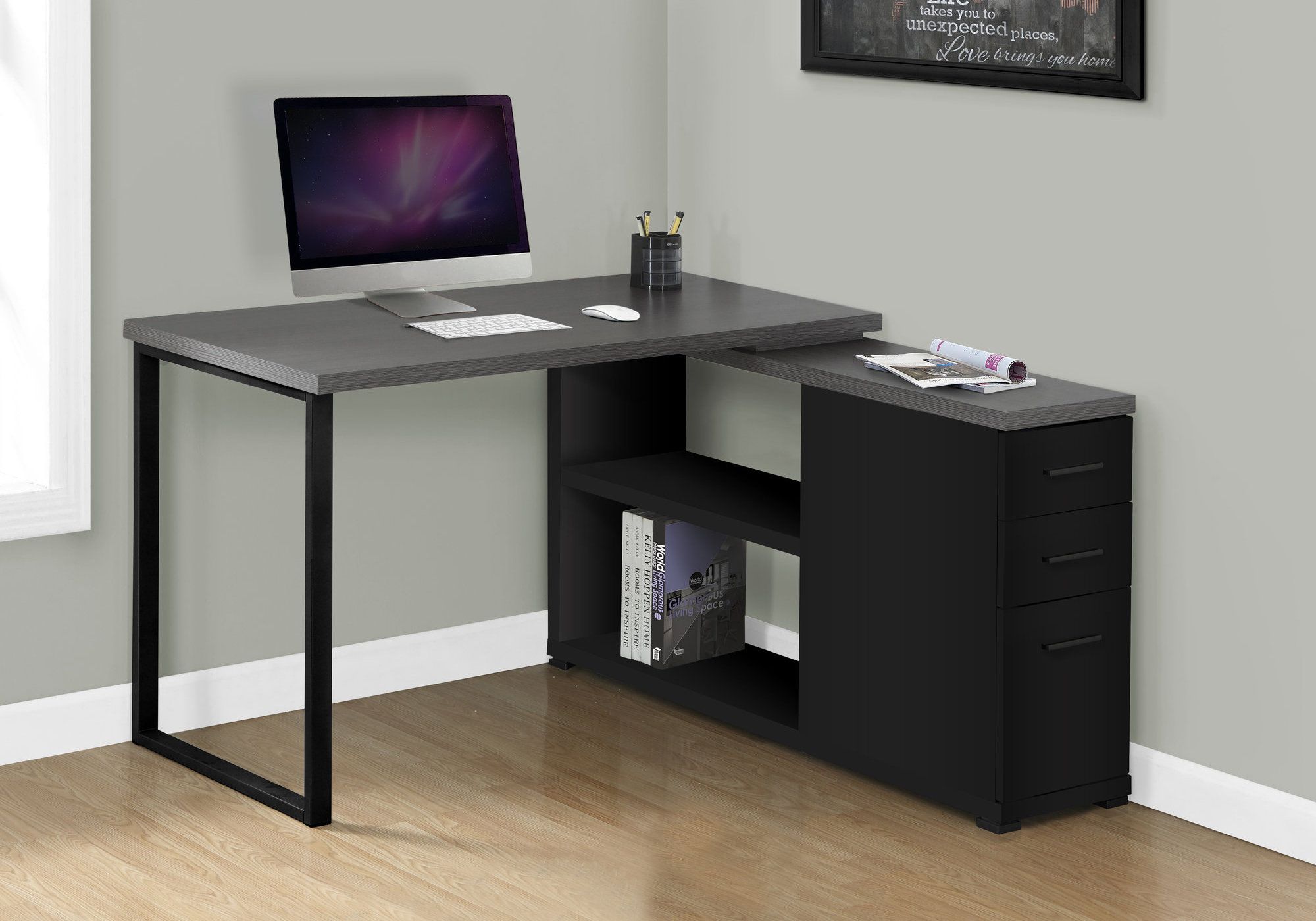 I 7433 - COMPUTER DESK - BLACK / GREY TOP LEFT/RIGHT FACING CORNER By Monarch Specialties Inc