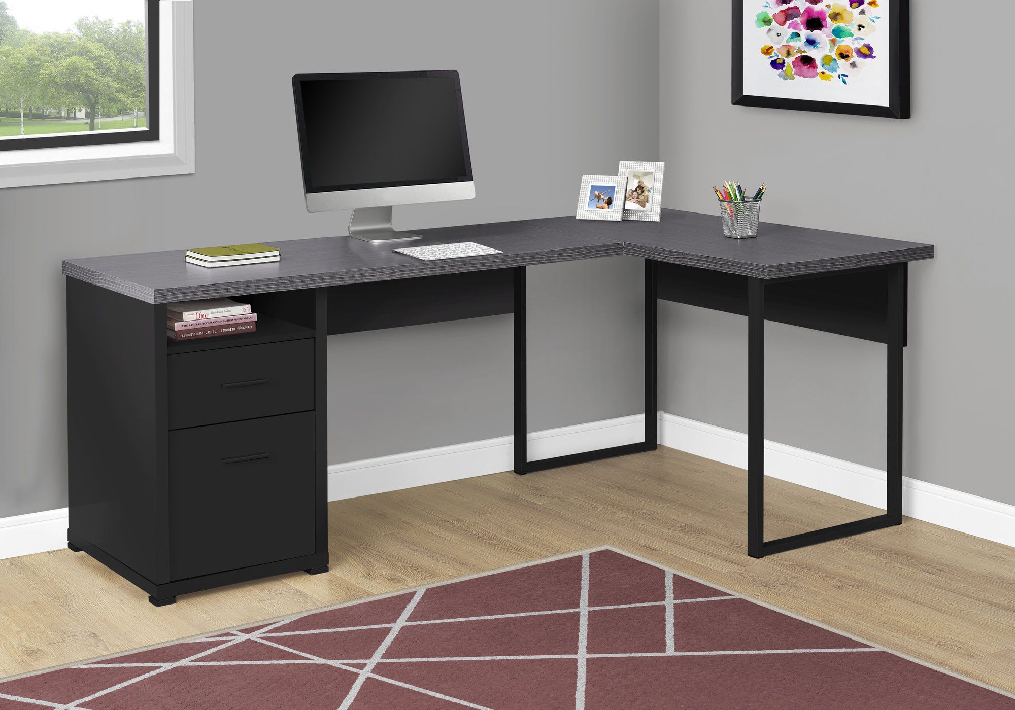 I 7435 - COMPUTER DESK - 80"L / BLACK / GREY TOP LEFT/RIGHT FACING By Monarch Specialties Inc