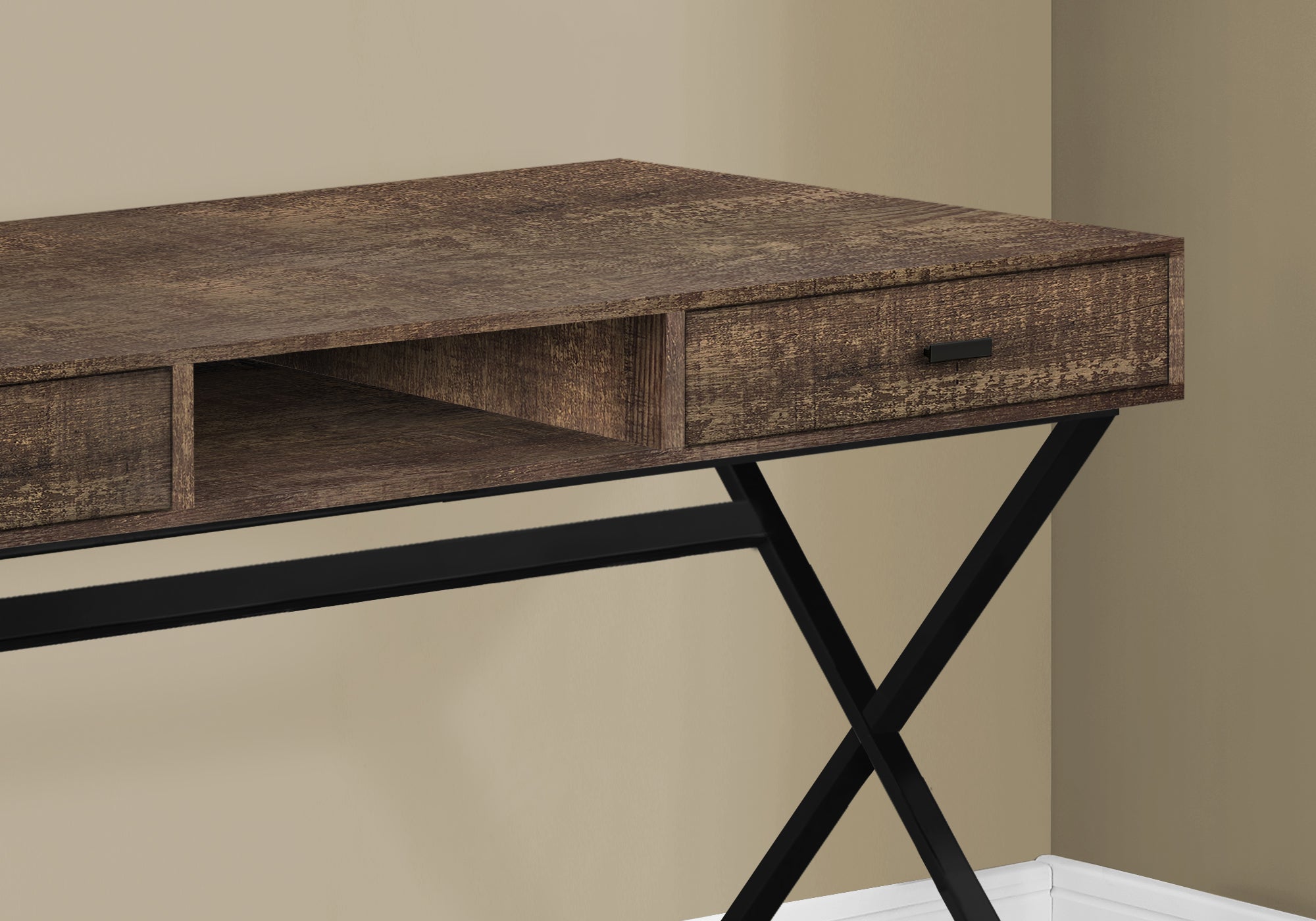 I 7447 - COMPUTER DESK - 48"L / BROWN RECLAIMED WOOD / BLACK METAL By Monarch Specialties Inc