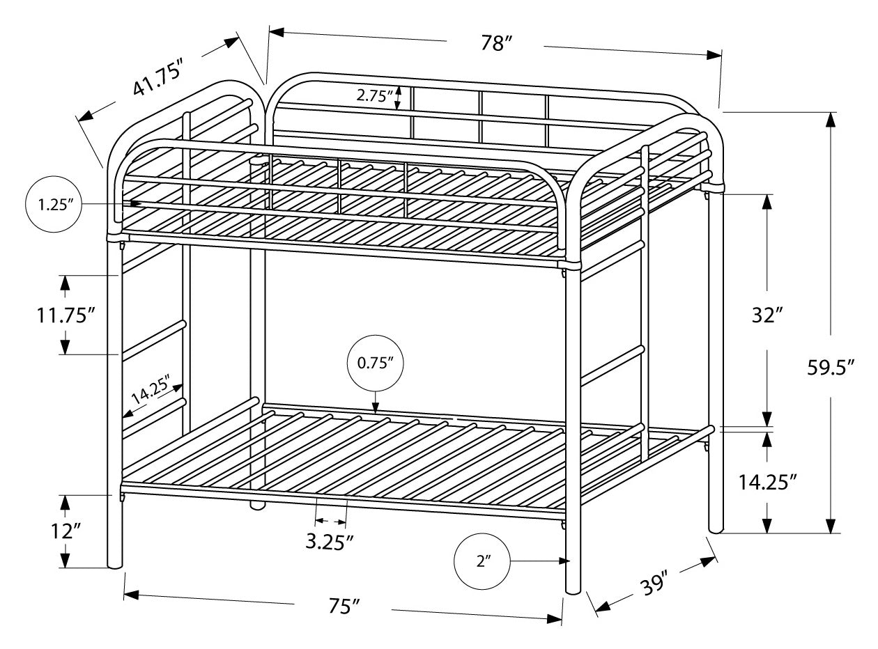 VENUS II - Silver Metal Twin / Twin Bunk Bed Only