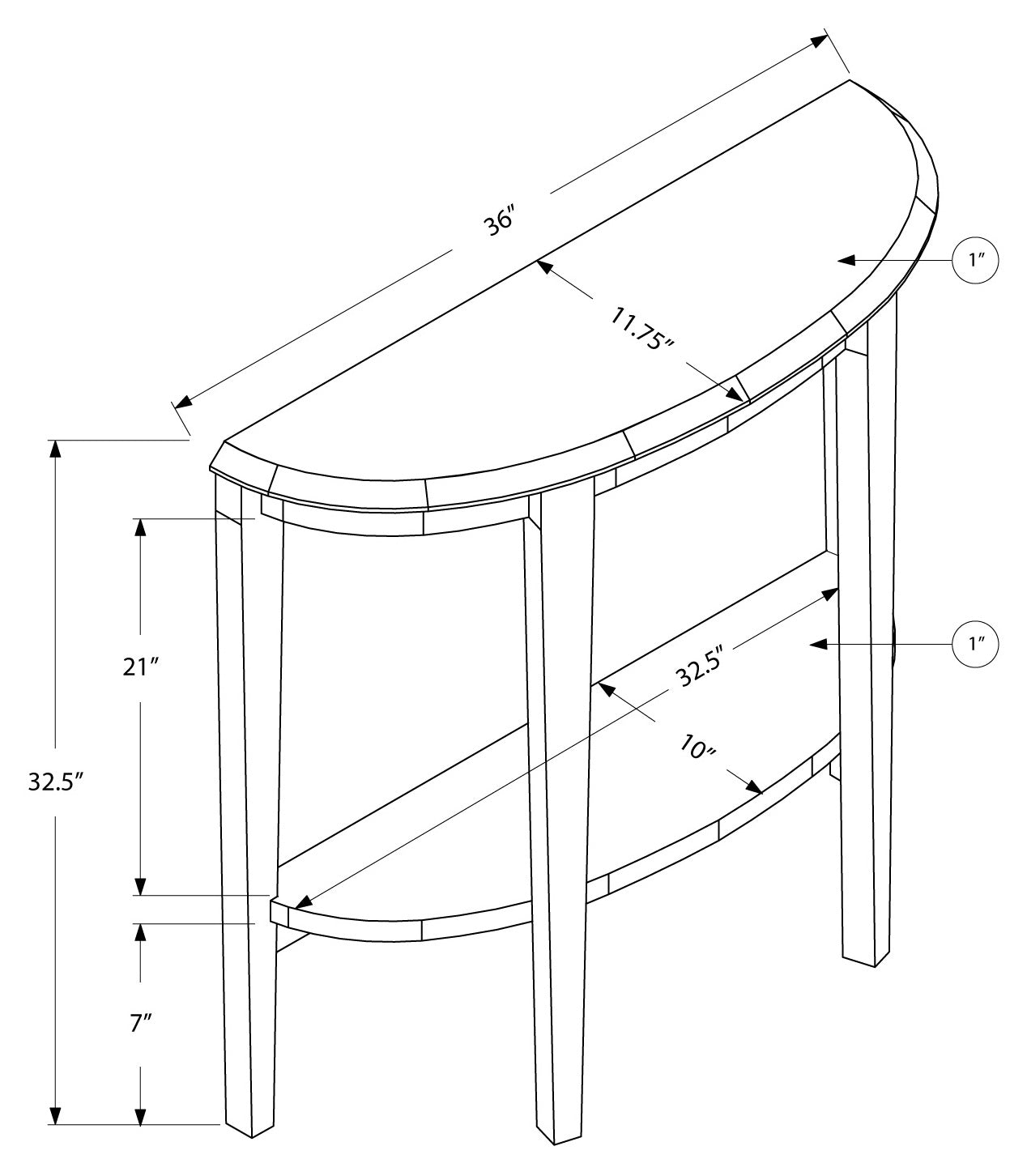 I 2451 - ACCENT TABLE – 36"L / WHITE HALL CONSOLE BY MONARCH SPECIALTIES INC