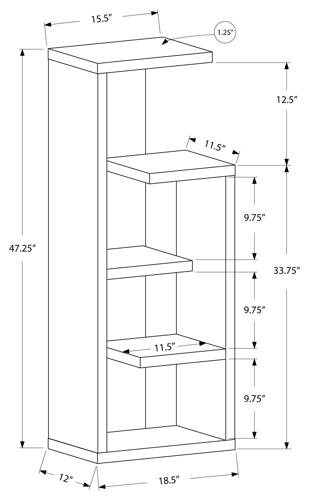 I 2467 - BOOKCASE - 48"H / DARK TAUPE ACCENT DISPLAY UNIT BY MONARCH SPECIALTIES INC