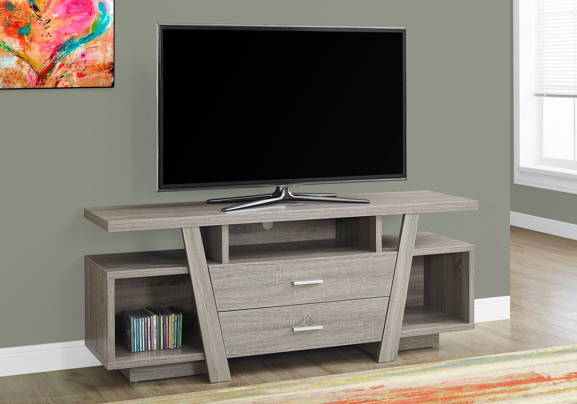 I 2721 - TV STAND - 60"L / DARK TAUPE WITH 2 STORAGE DRAWERS