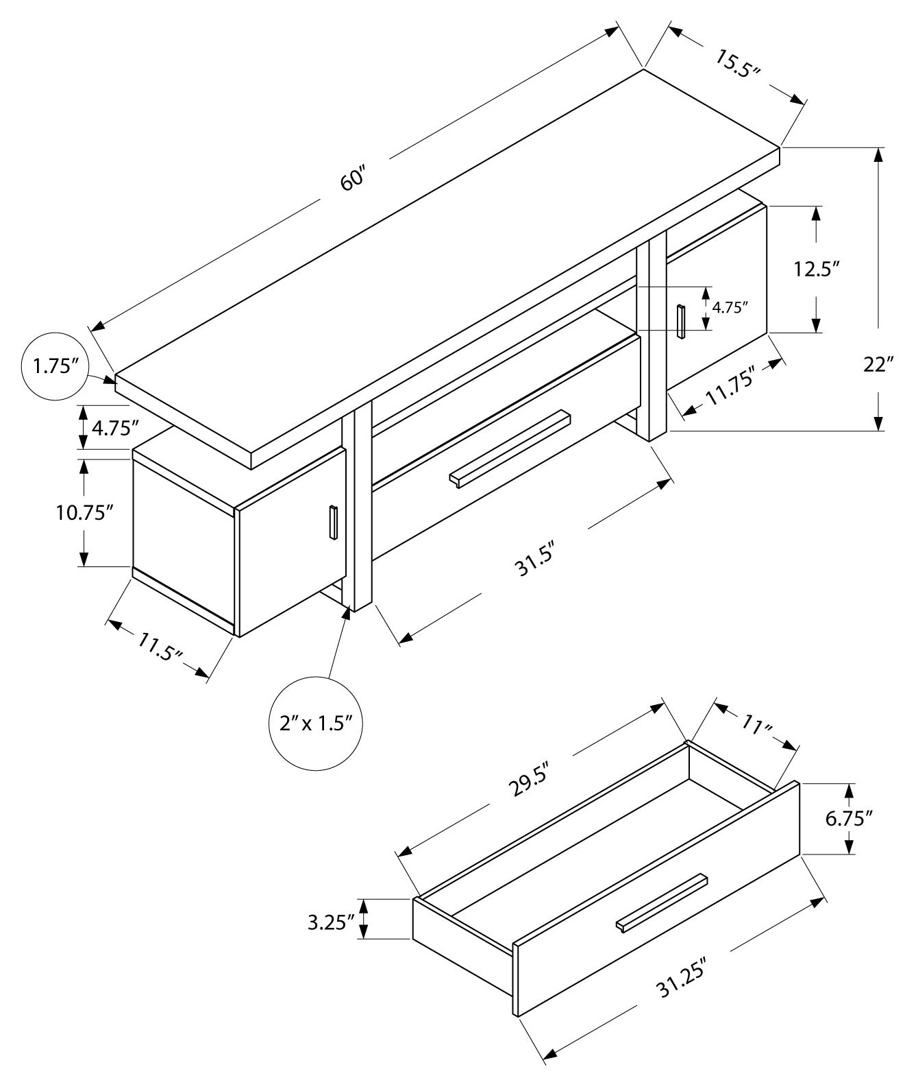 I 2725 - TV STAND - 60"L / WHITE / CEMENT-LOOK TOP