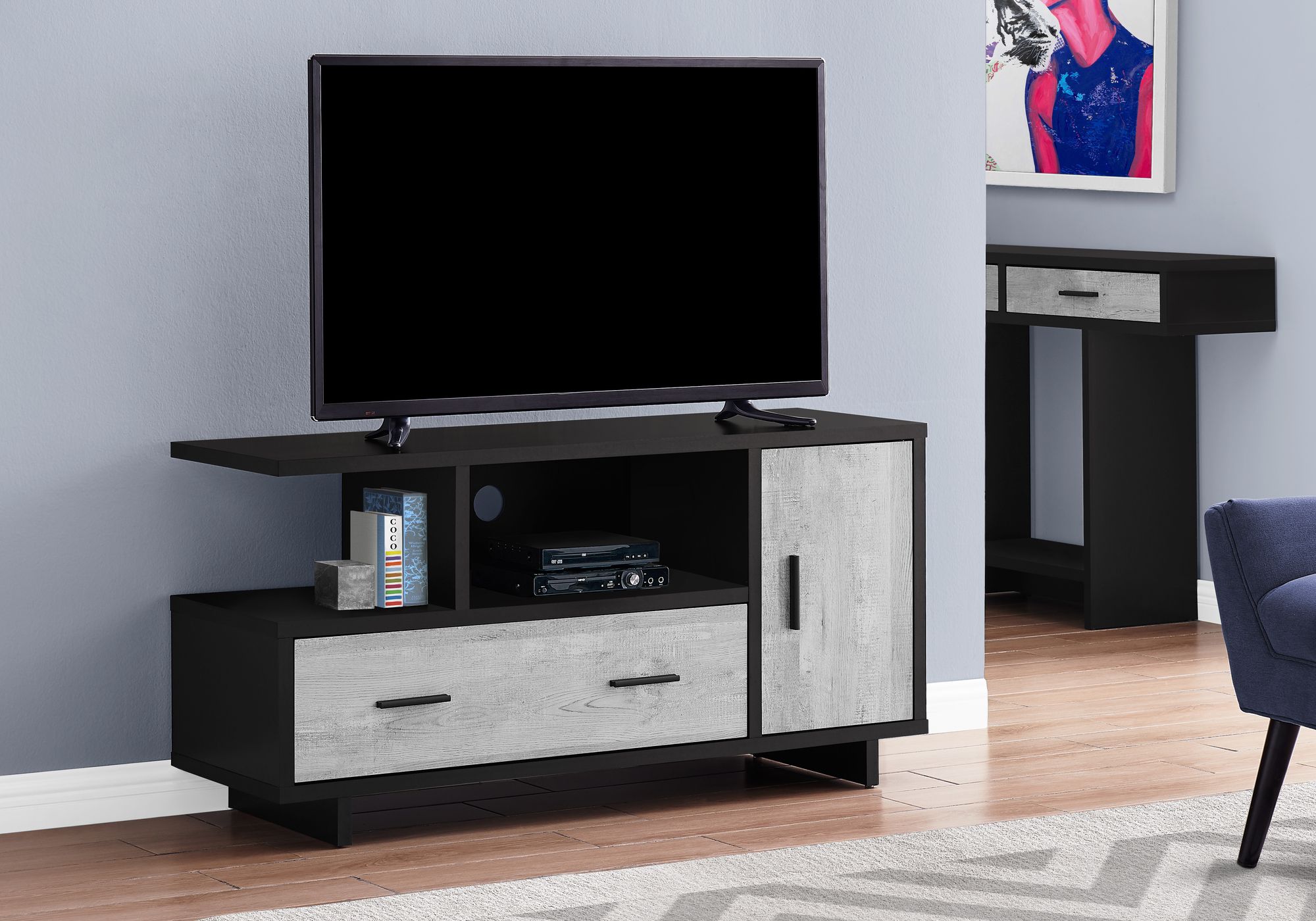 I 2804 - TV STAND - 48"L / BLACK / GREY RECLAIMED WOOD-LOOK BY MONARCH SPECIALTIES INC