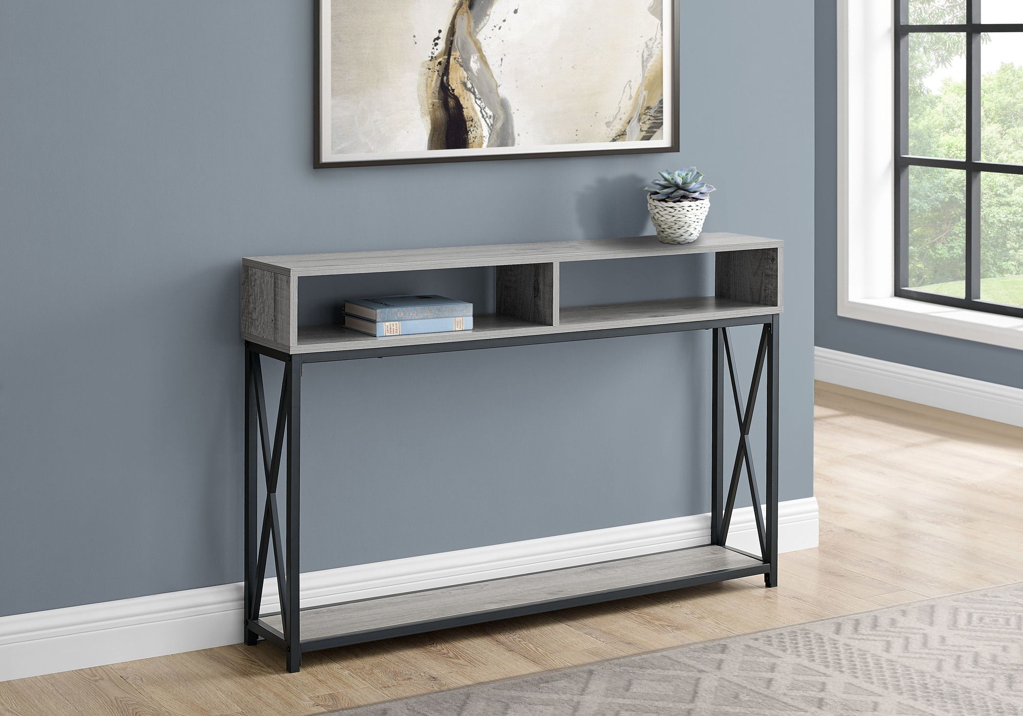 I 3572 - ACCENT TABLE - 48"L / GREY / BLACK METAL HALL CONSOLE BY MONARCH SPECIALTIES INC