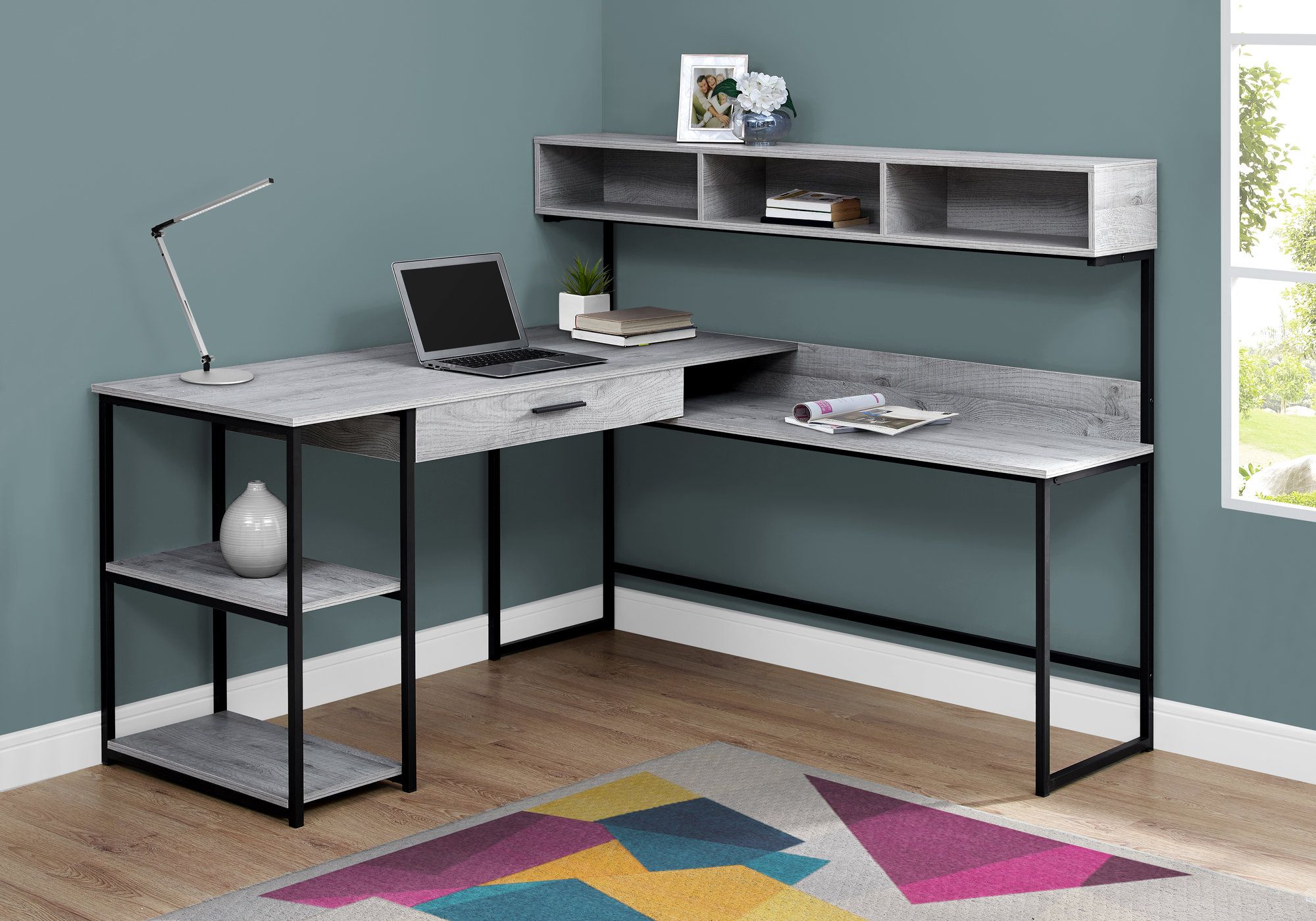 I 7160 - COMPUTER DESK - GREY / BLACK METAL CORNER BY MONARCH SPECIALTIES INC